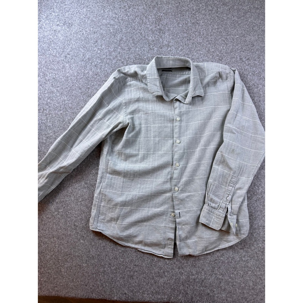 Men's HUGO BOSS Regular Fit Long Sleeve Button Down Shirt LARGE Gray Geometric